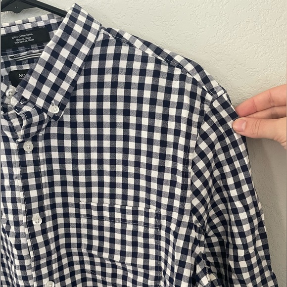 Blue Checkered Trim Fit Men's Long Sleeve Casual Button Down Nordstrom Neck 17 - Picture 6 of 12